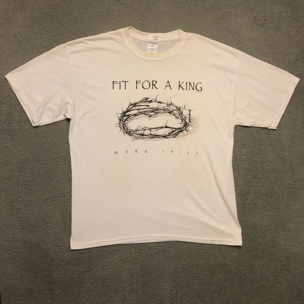 Vtg Jesus Tee Fit For A King Crown Of Thorns Christian Graphic T-Shirt White XL